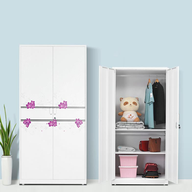 Modern Armoire Steel 2 Doors White Small Wardrobe Armoire with Lock