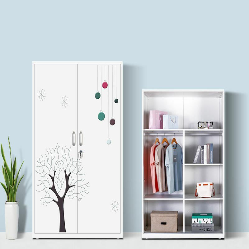 Modern Armoire Steel 2 Doors White Small Wardrobe Armoire with Lock
