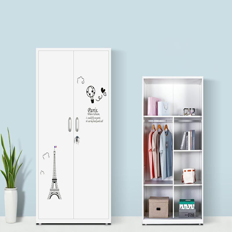 Modern Armoire Steel 2 Doors White Small Wardrobe Armoire with Lock