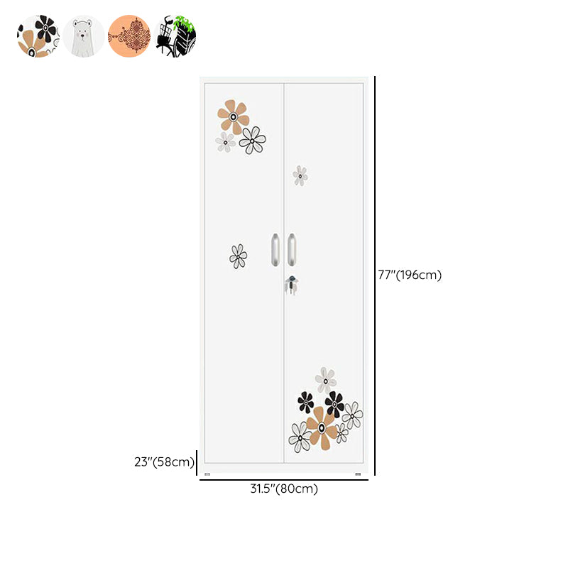 Modern Armoire Steel 2 Doors White Small Wardrobe Armoire with Lock