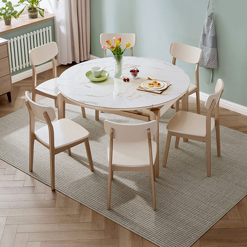 Extendable Round Dining Table Solid Wood 4 Legs  Dining Table for Dining Room