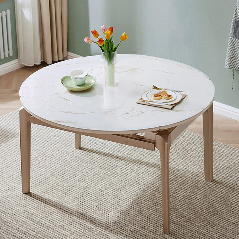 Extendable Round Dining Table Solid Wood 4 Legs  Dining Table for Dining Room