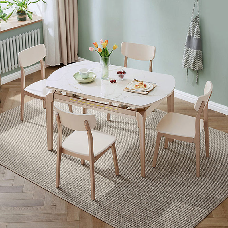 Extendable Round Dining Table Solid Wood 4 Legs  Dining Table for Dining Room