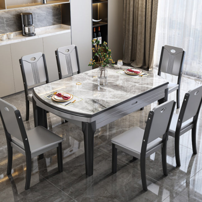 Modern Scalable Stone Dining Table Rubber Wood Legs for Dining Room