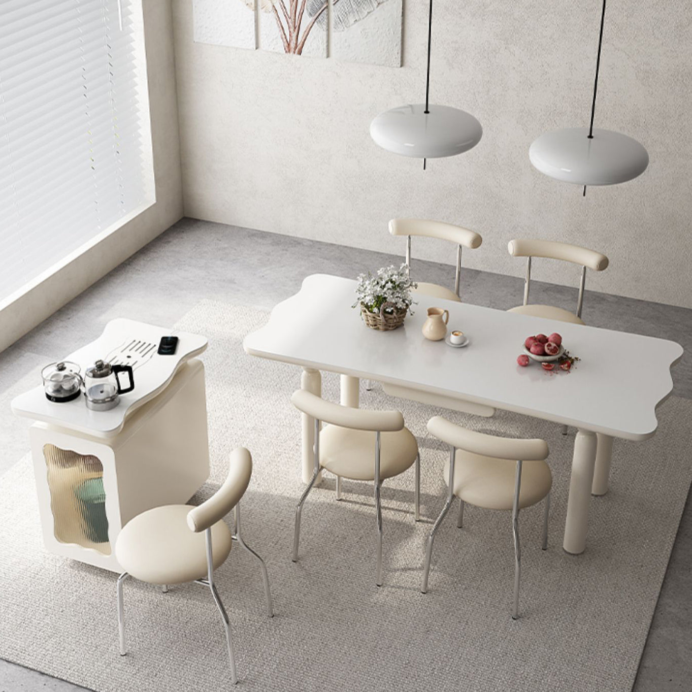 White Rectangle Dining Table Stone and Solid Wood Dining Table with 4 Legs
