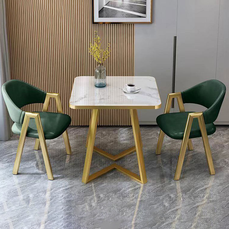 Glam Stone Square White Dining Table Metal Base for Dining Room