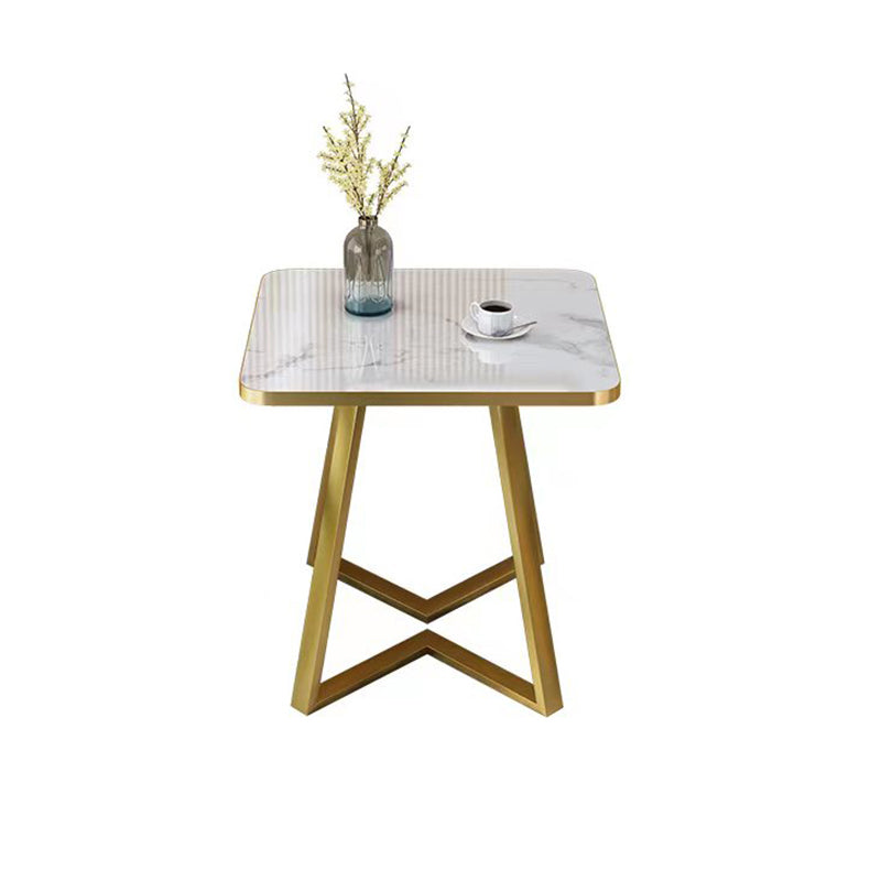 Glam Stone Square White Dining Table Metal Base for Dining Room