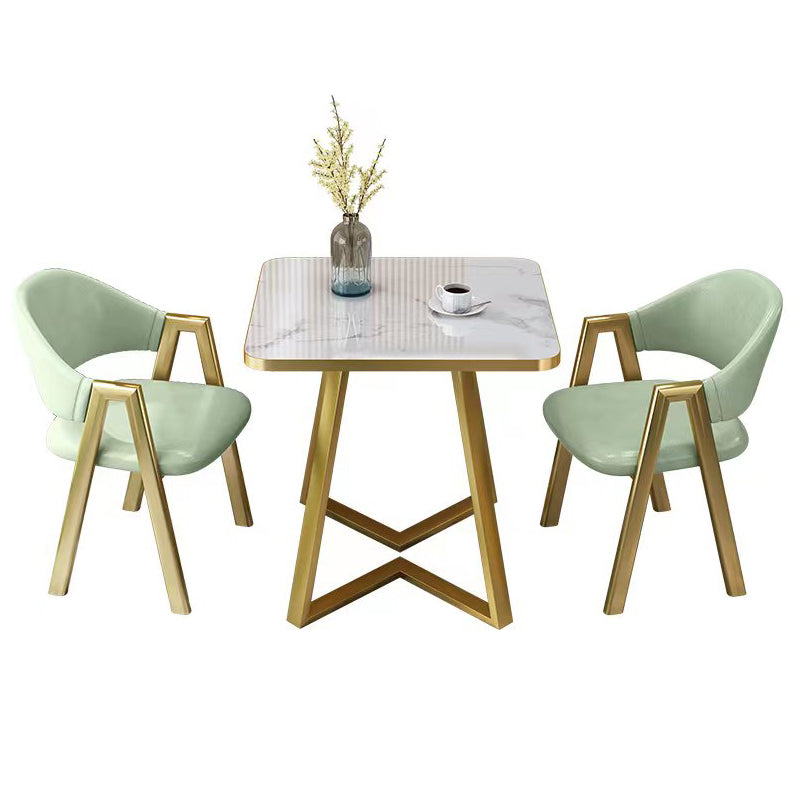 Glam Stone Square White Dining Table Metal Base for Dining Room