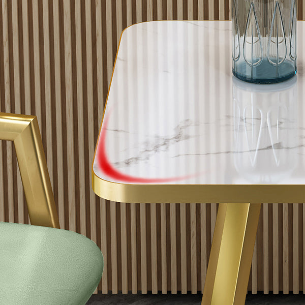 Glam Stone Square White Dining Table Metal Base for Dining Room