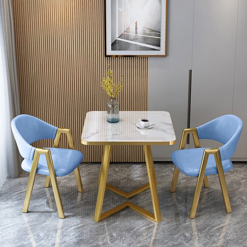 Glam Stone Square White Dining Table Metal Base for Dining Room