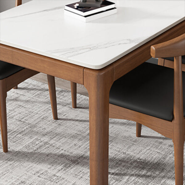 Rectangle Stone Top Dining Table Rubberwood Solid Wood 4 Legs Dining Table