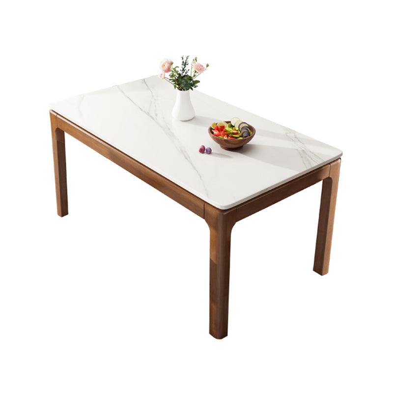 Rectangle Stone Top Dining Table Rubberwood Solid Wood 4 Legs Dining Table