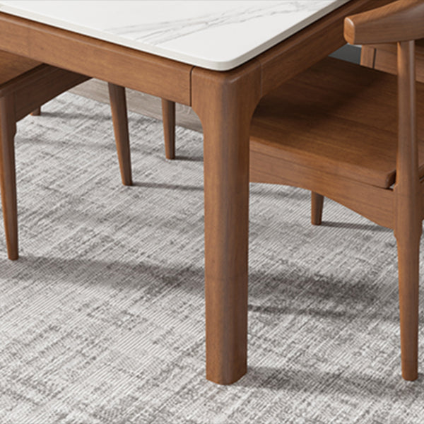 Rectangle Stone Top Dining Table Rubberwood Solid Wood 4 Legs Dining Table