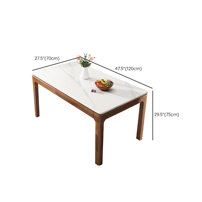 Rectangle Stone Top Dining Table Rubberwood Solid Wood 4 Legs Dining Table