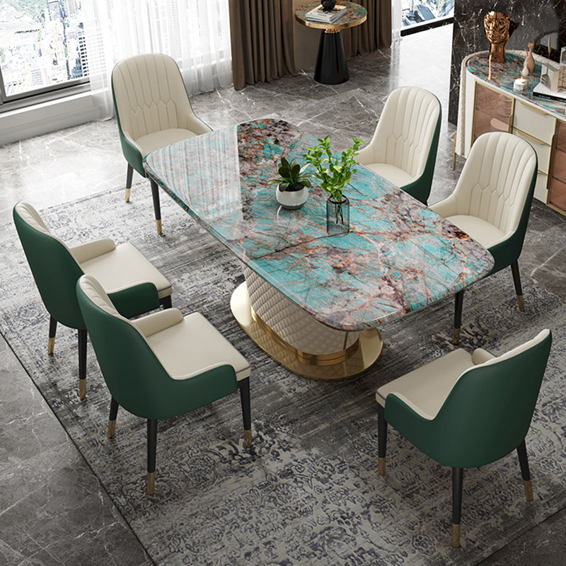 Rectangle Pedestal Dinette Table Traditional Luxury Faux Marble Dinner Room Table