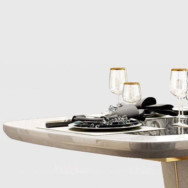 Rectangle Pedestal Dinette Table Traditional Luxury Faux Marble Dinner Room Table