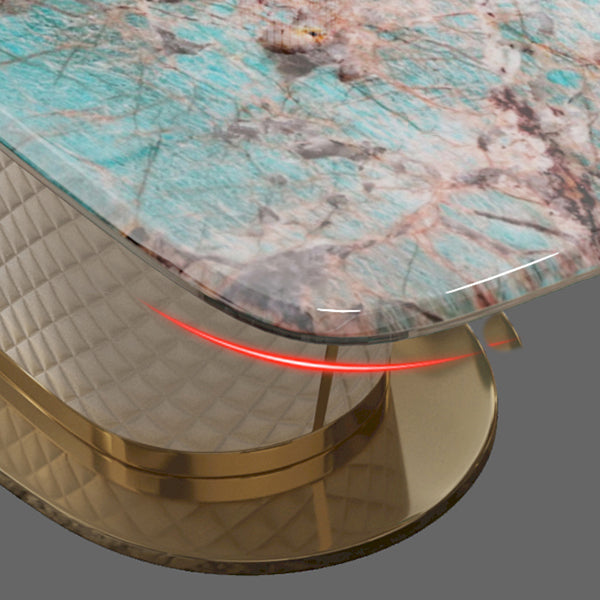 Rectangle Pedestal Dinette Table Traditional Luxury Faux Marble Dinner Room Table