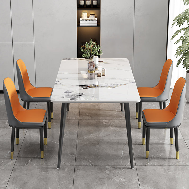 Modern Standard Height Furniture 5/7 Pcs Stone Rectangle  Table with Upholstered Chair