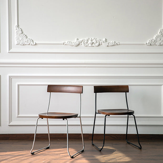 Modern Backrest Armless Wood Chair with Metal Legs for Dining Room