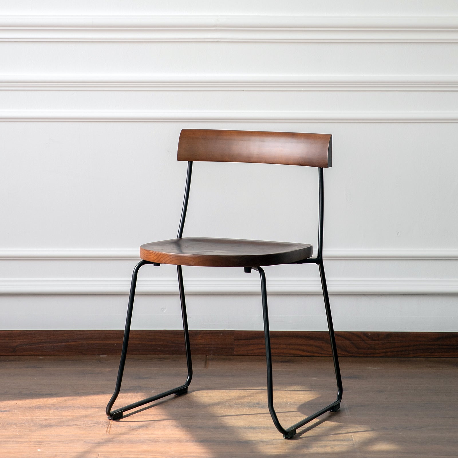 Modern Backrest Armless Wood Chair with Metal Legs for Dining Room