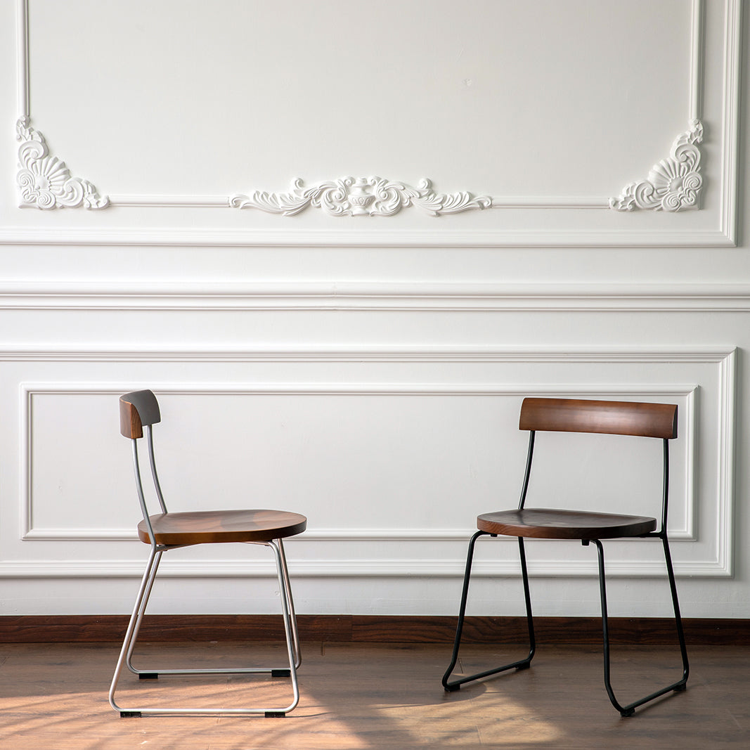 Modern Backrest Armless Wood Chair with Metal Legs for Dining Room