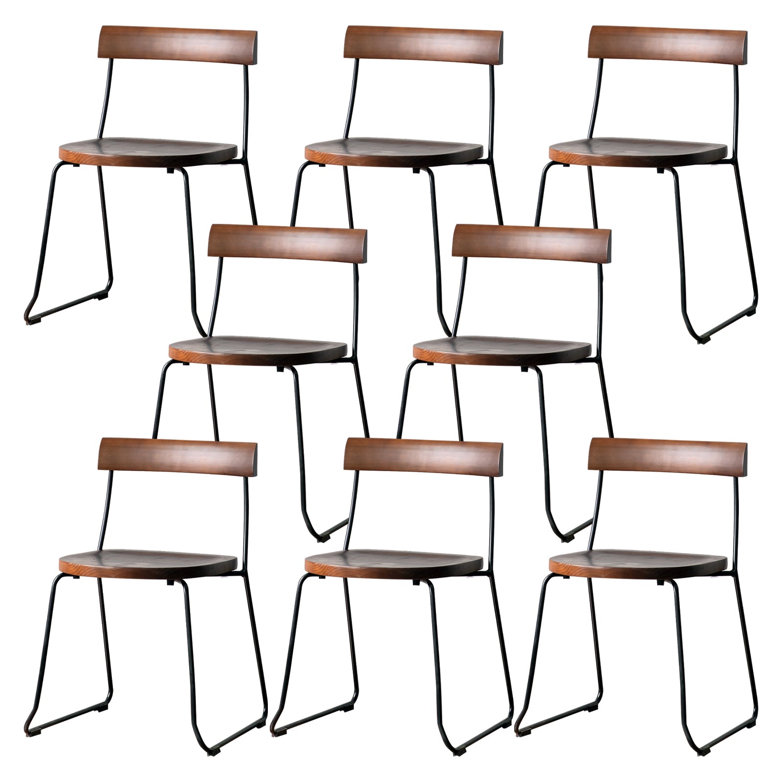 Modern Backrest Armless Wood Chair with Metal Legs for Dining Room