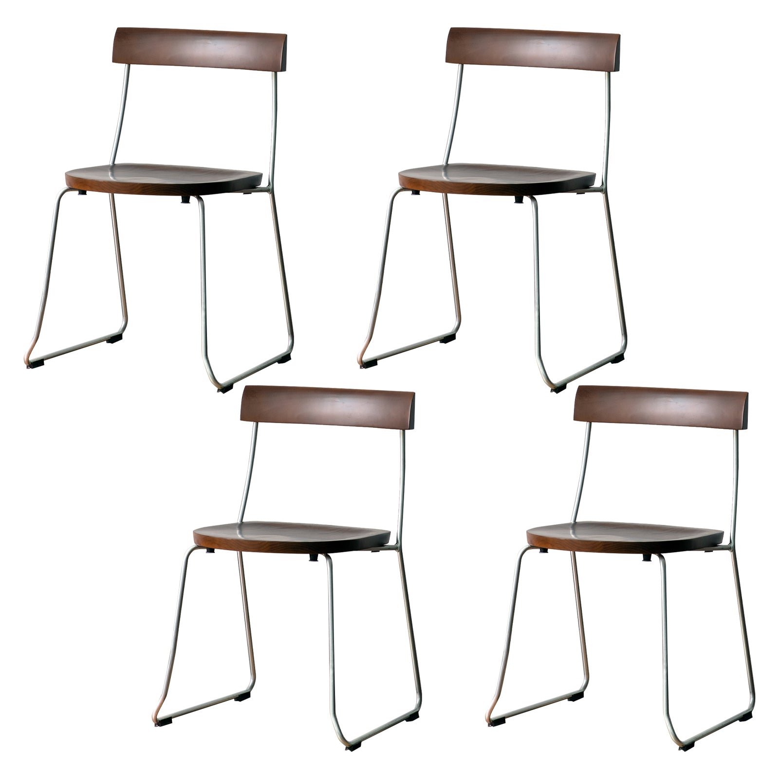 Modern Backrest Armless Wood Chair with Metal Legs for Dining Room