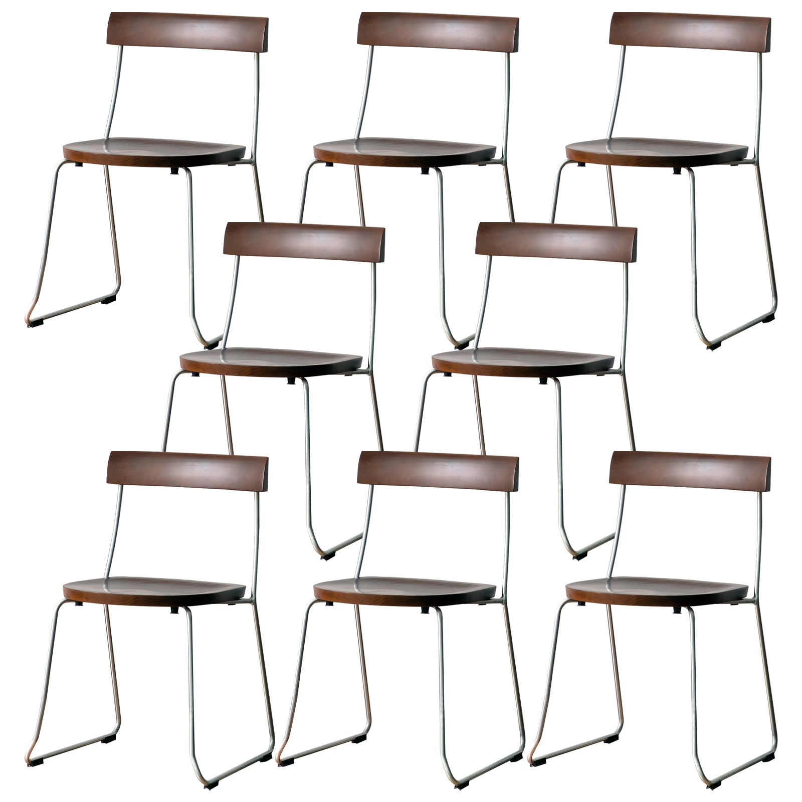 Modern Backrest Armless Wood Chair with Metal Legs for Dining Room