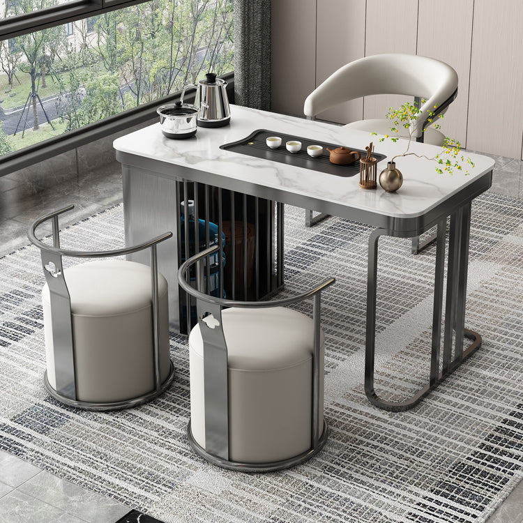 Modern Backrest Armrest Cushion Chair with Metal Base for Dining Room