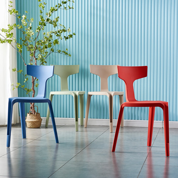 Contemporary Style Side Chair Plastic Slat Back Dining Room Chair for Indoor