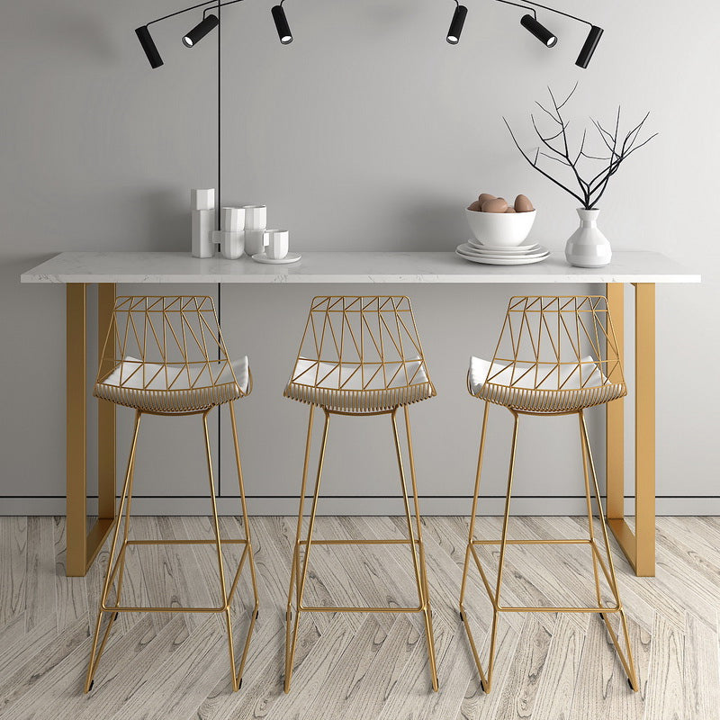 Armless Dining Stools Glam Low Back Bar Stools with Gold Metal Base