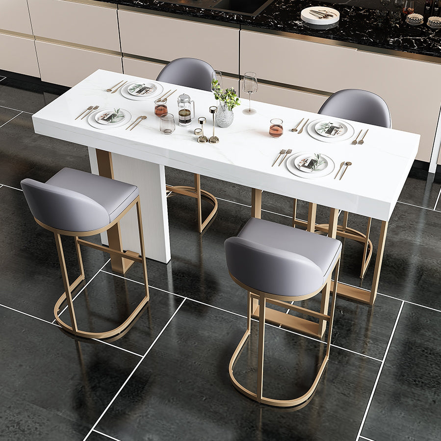 Modern Rectangle Bar Table Set 1/5 Pcs White Faux Marble Bar Table Set