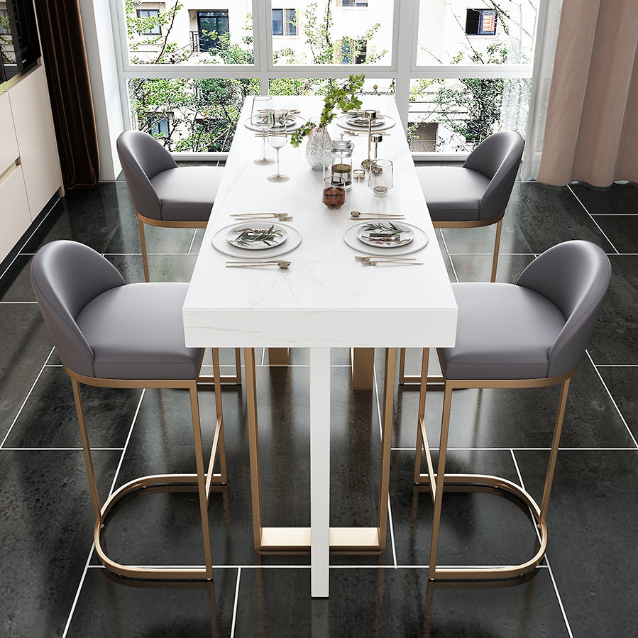 Modern Rectangle Bar Table Set 1/5 Pcs White Faux Marble Bar Table Set