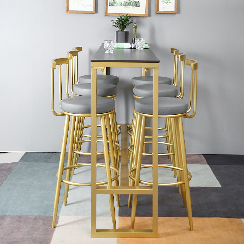 Stone Top Bar Stool Table Glam Style Pub Table with Gold Legs