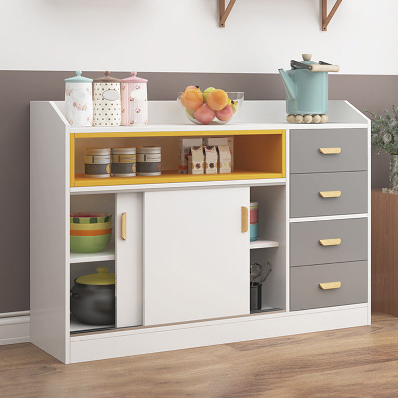 Contemporary Sideboard Table Faux Wood Sideboard with Doors for Kitchen