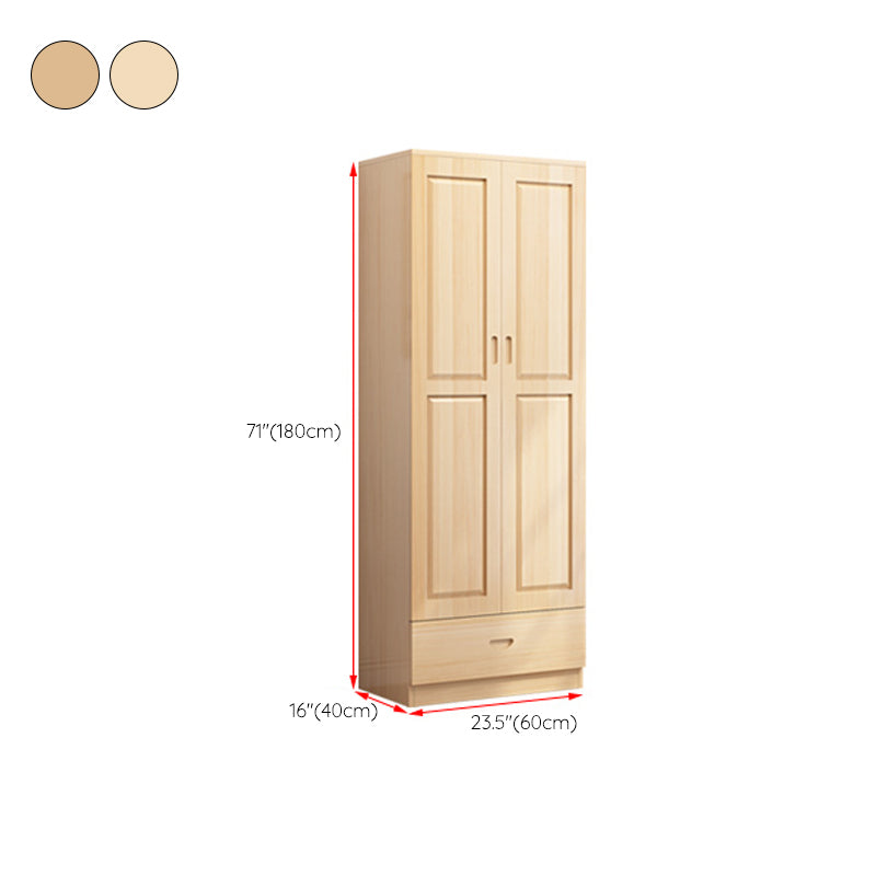 Solid Wood Kid's Wardrobe Light Wood Wardrobe Closet with Garment Rod