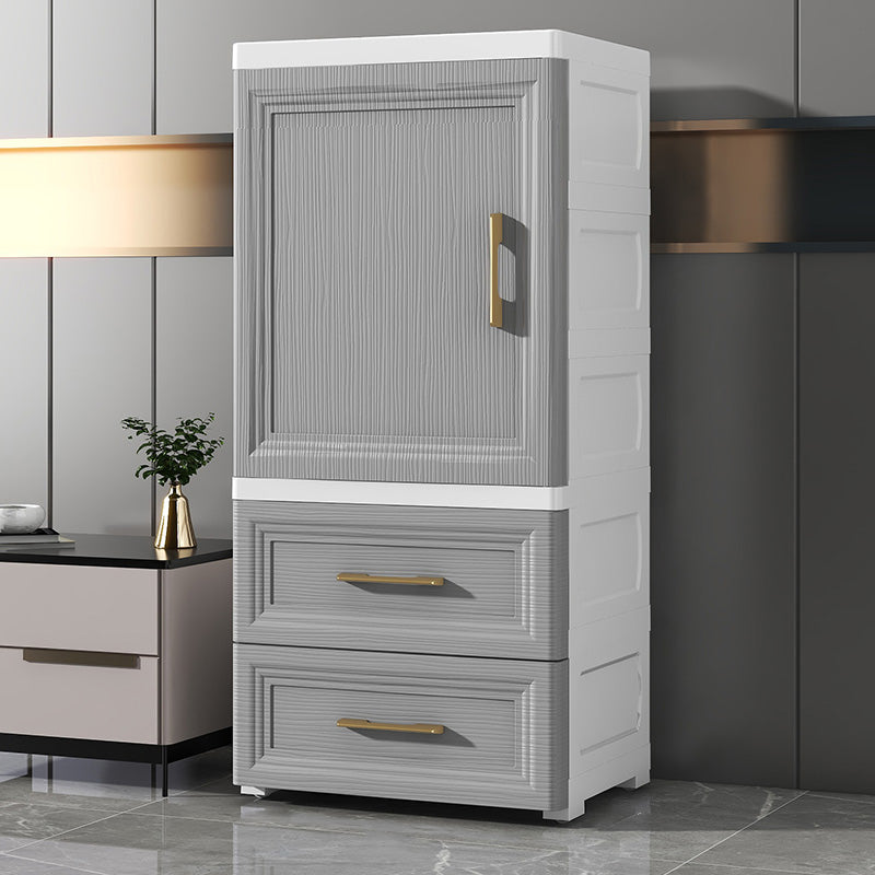 Grey Wooden Kid's Wardrobe Urban High Gloss 2-Drawer Kids Closet