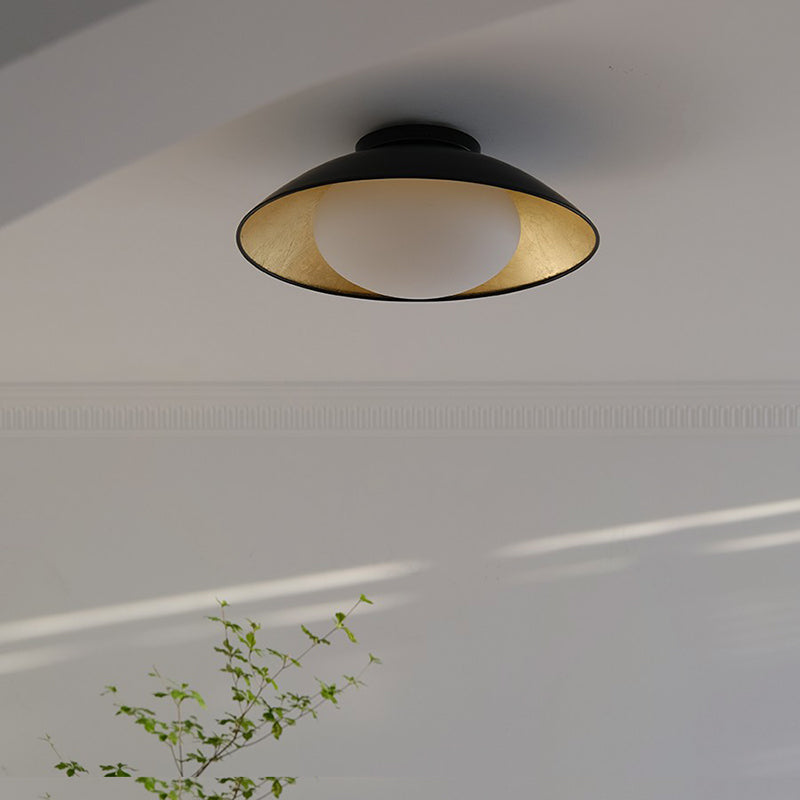 Dome Shape Glass Flush Light Modern Style 1 Light Flush Mount Ceiling Lights in Black