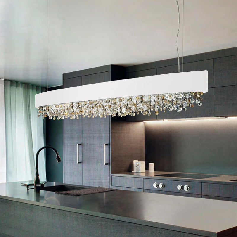 Metal and Crystal Kitchen Island Fixture Linear Ceiling Pendant Fixture