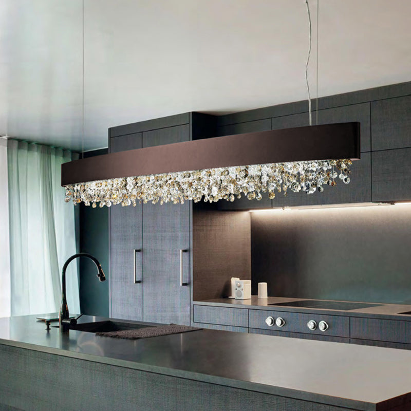 Metal and Crystal Kitchen Island Fixture Linear Ceiling Pendant Fixture