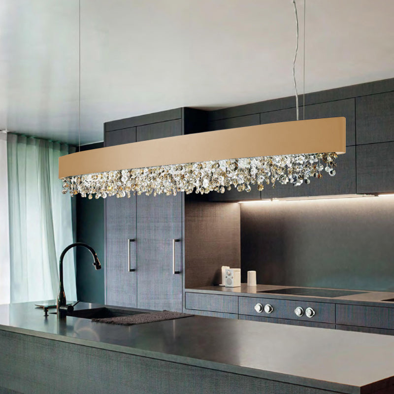 Metal and Crystal Kitchen Island Fixture Linear Ceiling Pendant Fixture