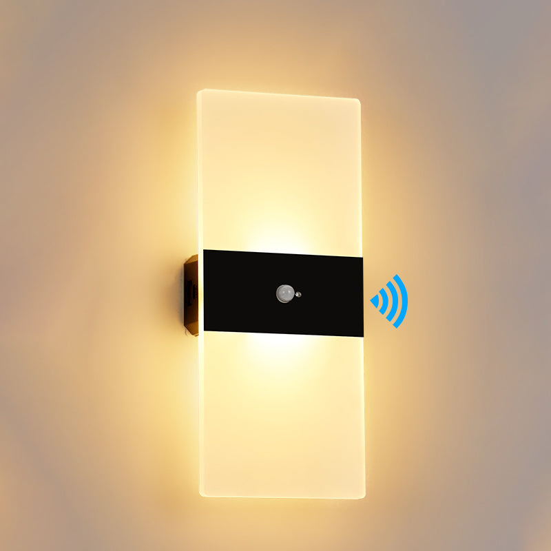 LED Modern Metal Wall Sconce Rectangle Shape Wall Lamp with Acrylic Shade for Courtyard
