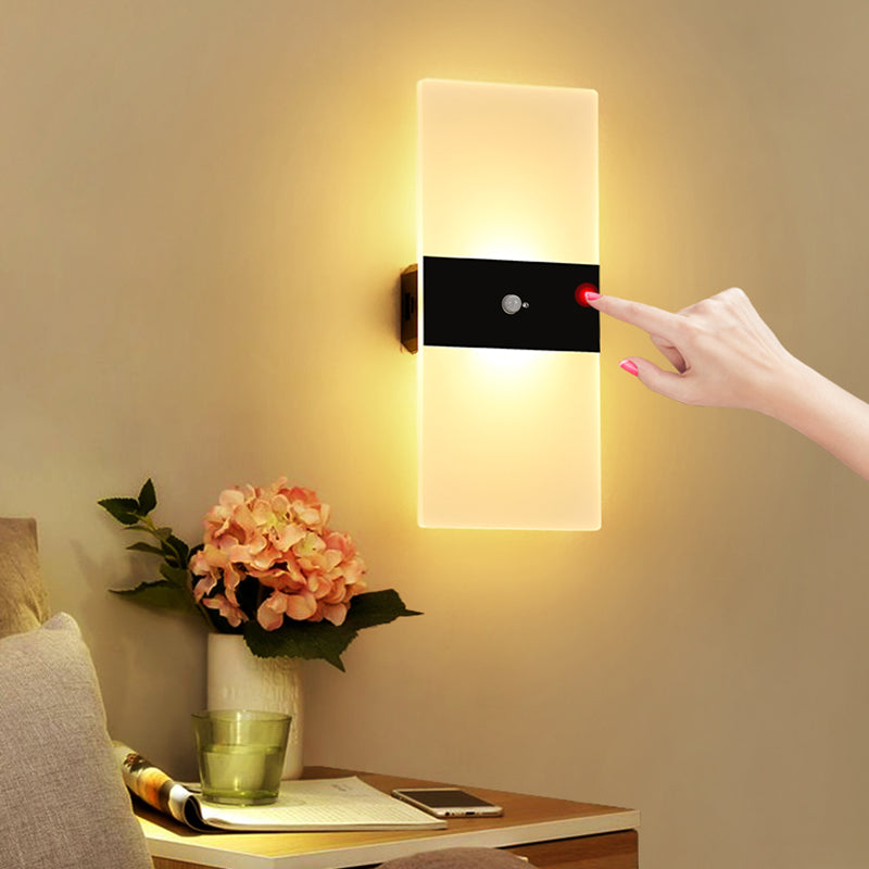 LED Modern Metal Wall Sconce Rectangle Shape Wall Lamp with Acrylic Shade for Courtyard