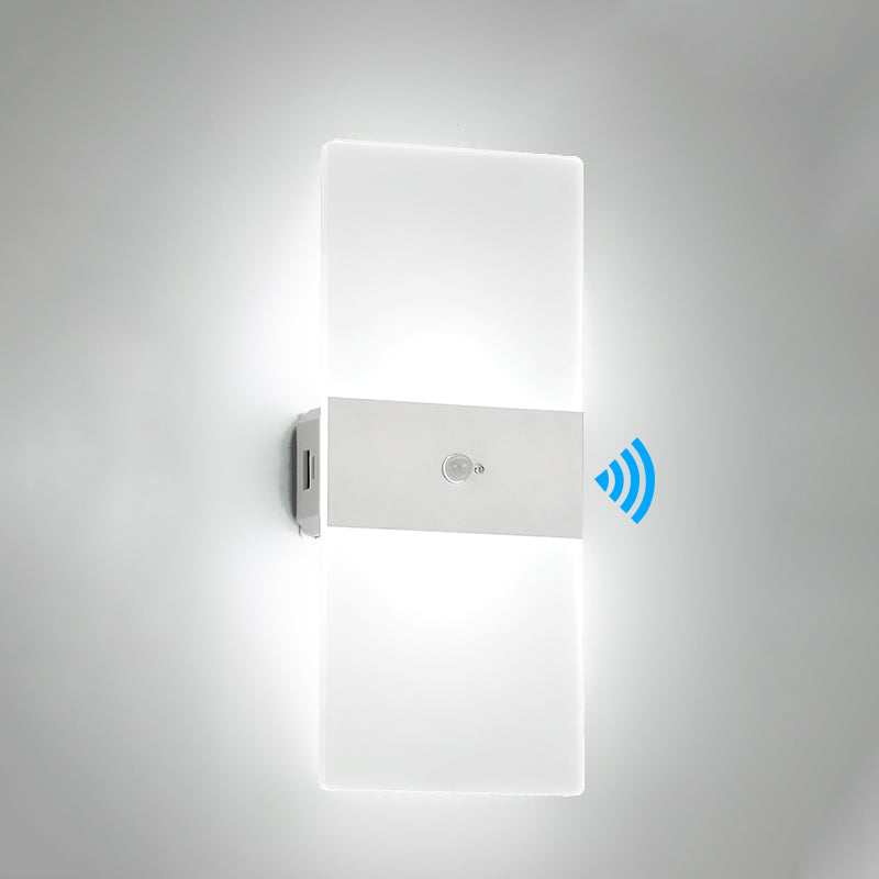 LED Modern Metal Wall Sconce Rectangle Shape Wall Lamp with Acrylic Shade for Courtyard