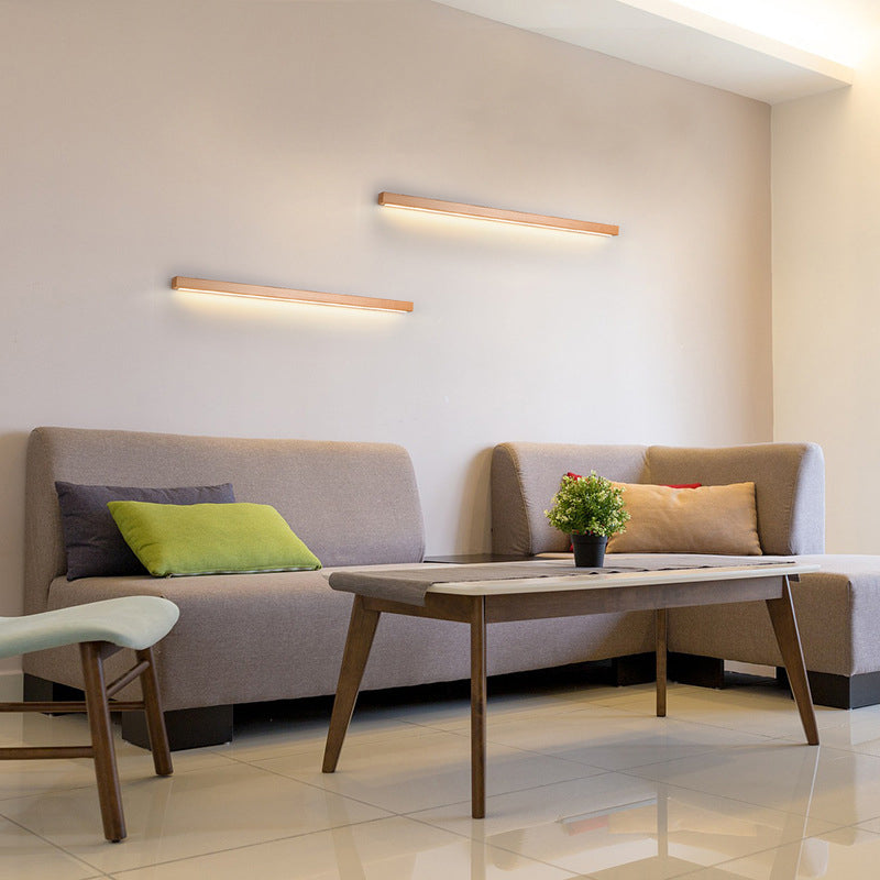 Linear Shape Wood Wall Light Modern Style 1-Light Wall Mount Lighting in Brown