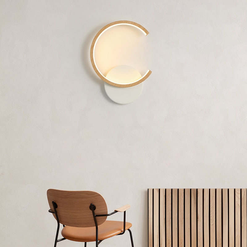 Modern Simple Wall Light Circle Shape Wood Grain Wall Lamp for Living Room