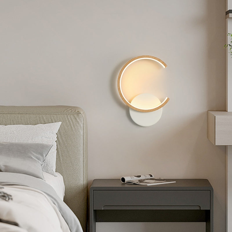 Modern Simple Wall Light Circle Shape Wood Grain Wall Lamp for Living Room