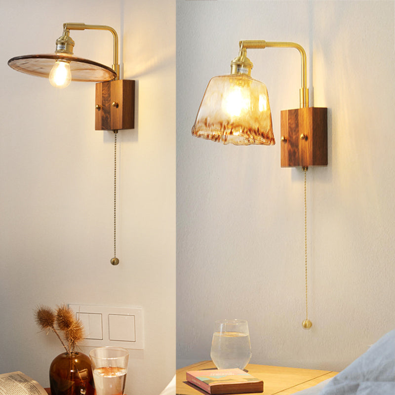 Japanese Style Wooden Wall Light Geometry Shape Wall Lamp for Living Room