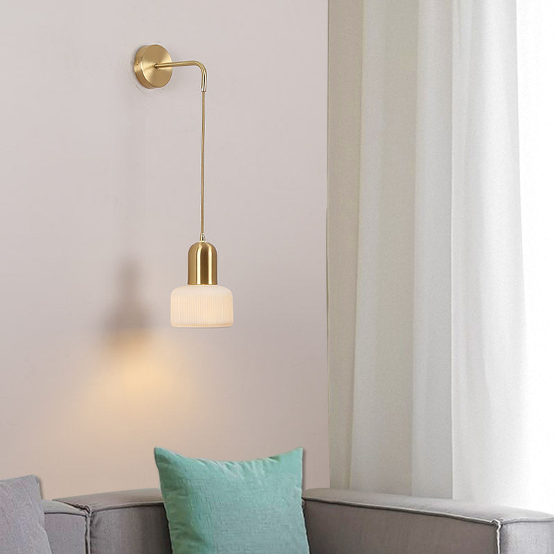 Nordic Style Wall Light Cylinder Shape Wall Lamp with Ceramics Shade for Bedroom
