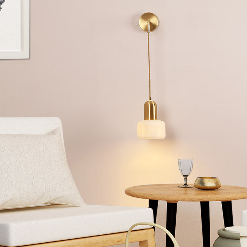 Nordic Style Wall Light Cylinder Shape Wall Lamp with Ceramics Shade for Bedroom